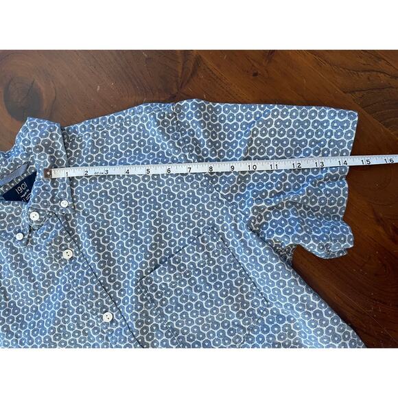 1901 Mens Medium Polo Short Sleeve Button Down All Cotton Regular Blue White - Picture 7 of 12